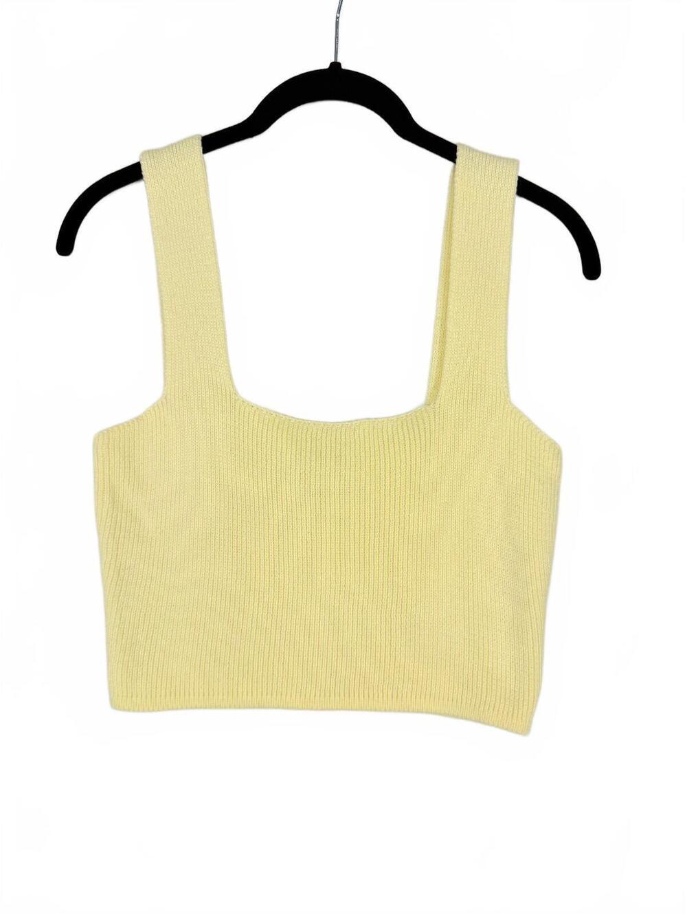 Beige Botany Crop Sweater Tank Top Butter Yellow Ribbed Square Neck Size Small